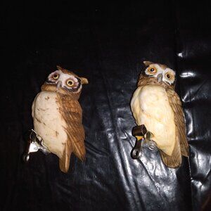 Vintage Lefton Clip On Owls 3" Tall Birds Brown Multicolor Porcelain Figurine